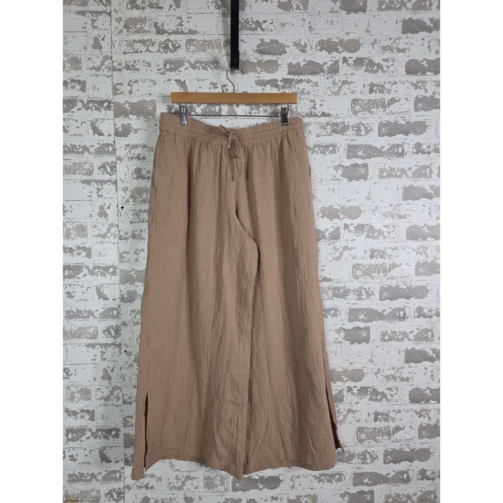 Pact Organic Cotton Gauzy Wide Leg Cropped Pant Size XL Brown Pull On Boho